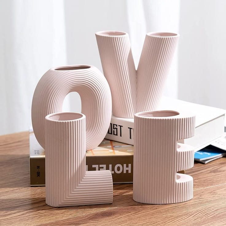 Blush Rose Fluted LOVE Monogram Vase